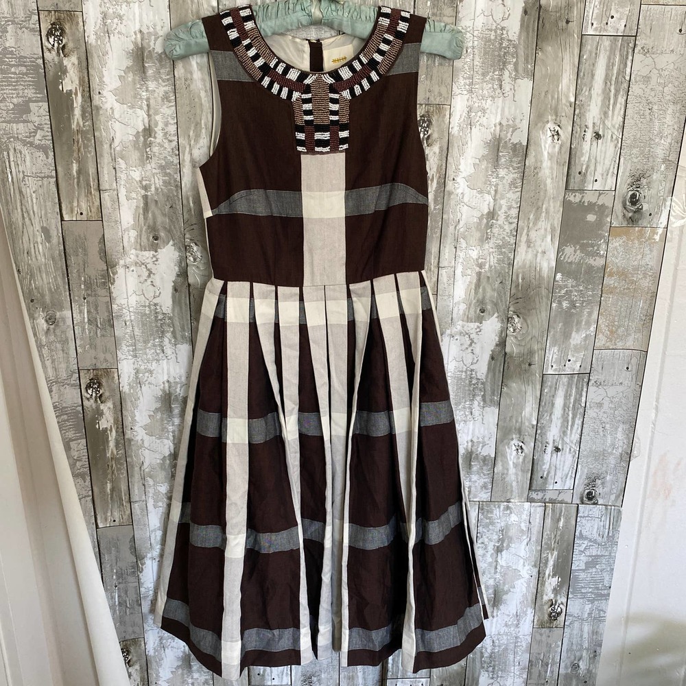 Maeve Brown and White Plaid Mini Dress